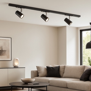 Plafoniera a binario nero 3 spot led orientabili monofase fp