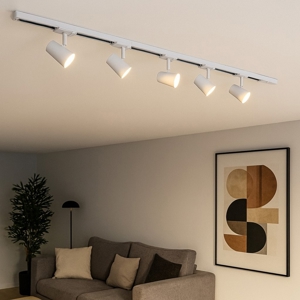 Binario da soffitto bianco 150cm con 5 faretti orientabili fp