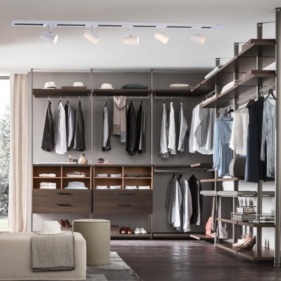 Binario da soffitto bianco 150cm con 5 faretti orientabili fp