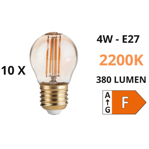 Confezione n10 lampadine e27 led sfera 4w 2200k 380lm ambra ideal lux