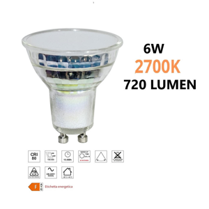Life lampadina led gu10 6,7w 2700k 720 lumen ottica 100