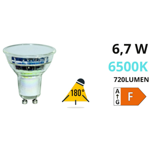 Life lampadina led gu10 vetro 6.7w 6500k 720lm 220v ottica 180