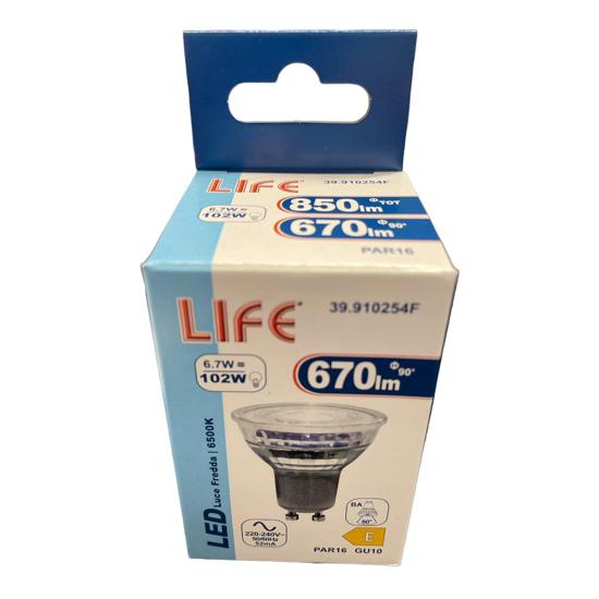Life lampadina gu10 led vetro 6,7w ottica 60 6500k 670lm