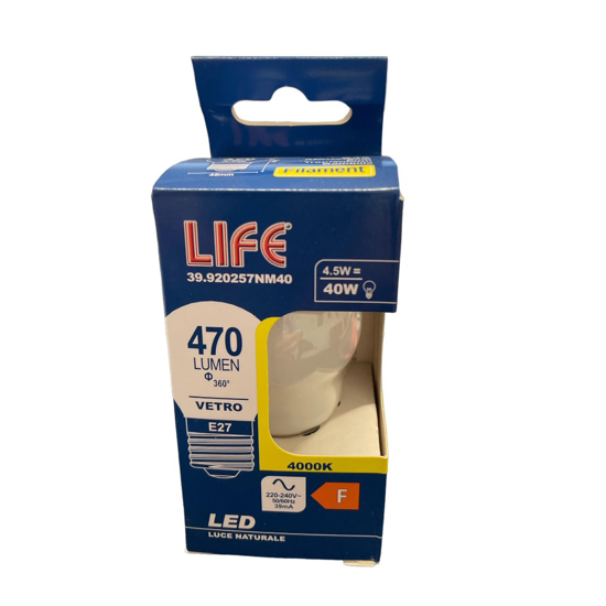 Life lampadina mini sfera led e27 4,5w 4000k vetro bianco milky