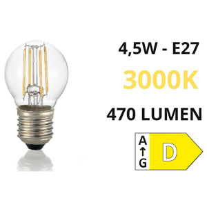 Lampadina e27 sfera led 4,5w 3000k 470 lumen toplight