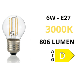 Lampadina e27 6w 3000k 806 lumen sfera trasparente toplight