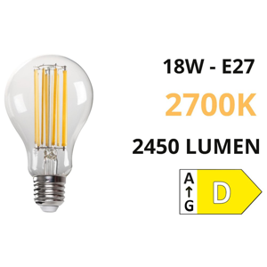 Lampadina e27 led 18w 2700k 2450 lumen goccia vetro trasparente toplight