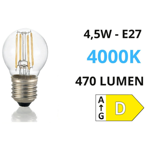 Lampadina e27 toplight 4w 4000k 470 lumen sfera trasparente 320°
