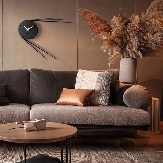 Orologio nero da muro moderno rotondo design linee