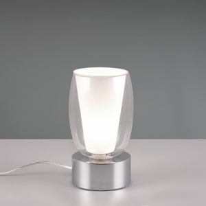 Lampada da tavolo cromo design moderno paralume vetro trasparente