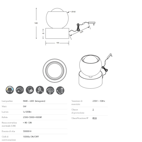 Lampada da tavolo moderna nera e caffe orientabile led 5w cct dimmerabile