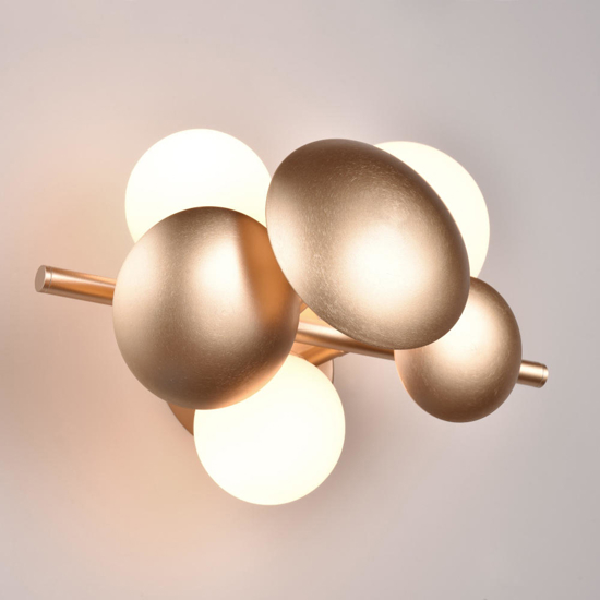 Applique oro da parete design moderna sfere vetro bianco