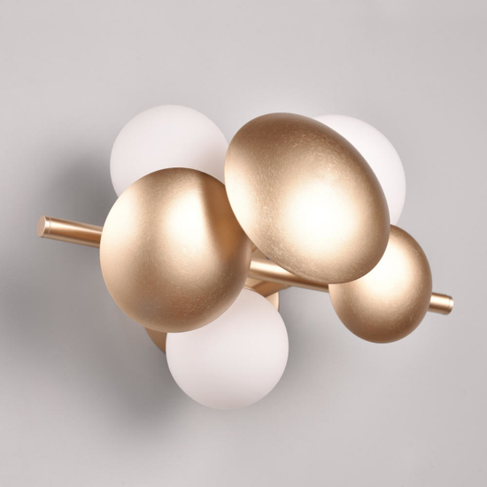 Applique oro da parete design moderna sfere vetro bianco