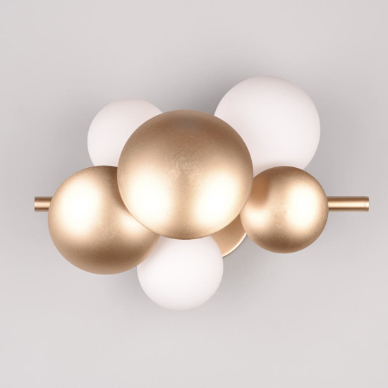 Applique oro da parete design moderna sfere vetro bianco