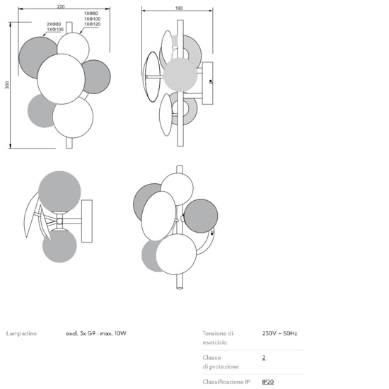 Applique oro da parete design moderna sfere vetro bianco
