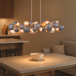 Lampadario moderno per soggiorno antracite sfere ambra