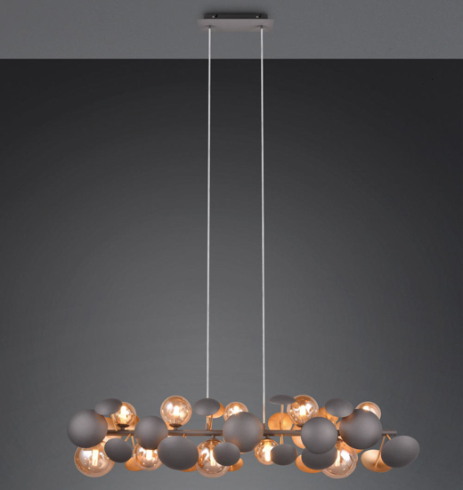 Lampadario moderno per soggiorno antracite sfere ambra