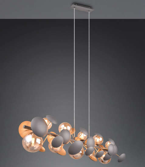 Lampadario moderno per soggiorno antracite sfere ambra