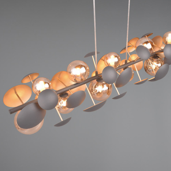 Lampadario moderno per soggiorno antracite sfere ambra