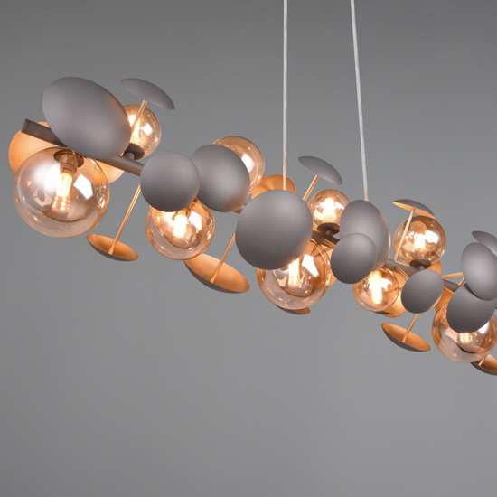 Lampadario moderno per soggiorno antracite sfere ambra