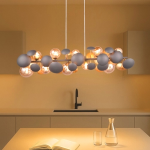 Lampadario per tavolo cucina moderna oro sfere vetro bianco