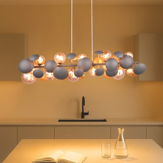 Lampadario per tavolo cucina moderna oro sfere vetro bianco