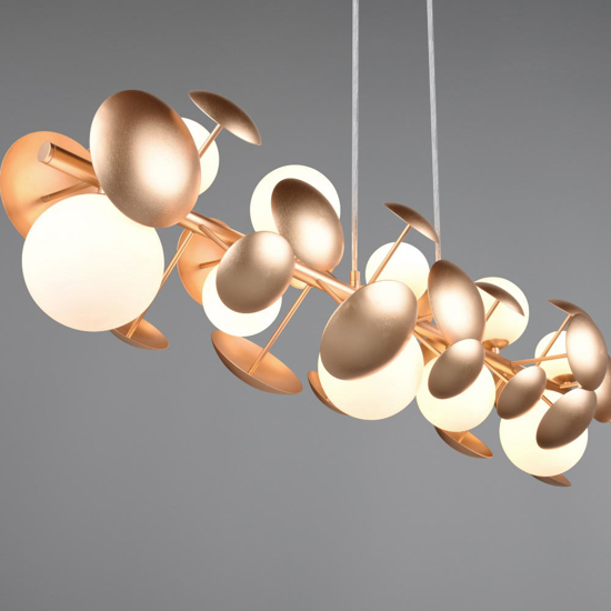 Lampadario per tavolo cucina moderna oro sfere vetro bianco