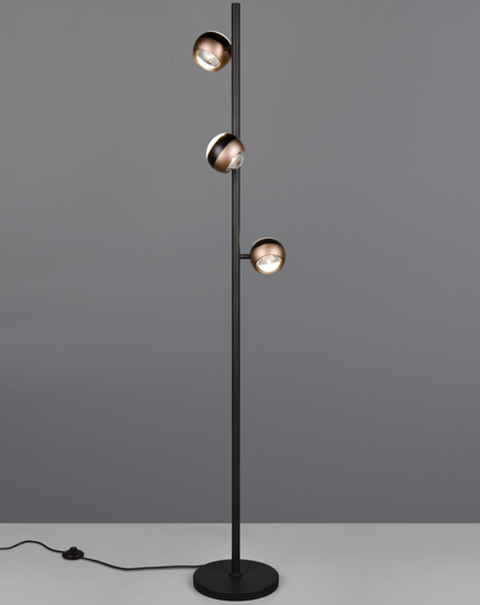 Piantana moderna tre luci orientabili nera e caffe led 24w cct dimmerabile