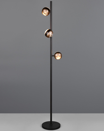 Piantana moderna tre luci orientabili nera e caffe led 24w cct dimmerabile