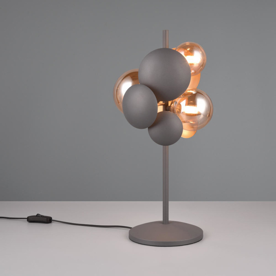 Lampada da tavolo antracite design moderno sfere vetro ambra