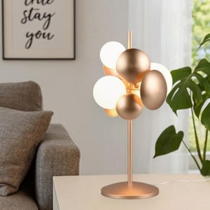Lampada da tavolo design moderno oro sfere vetro bianco