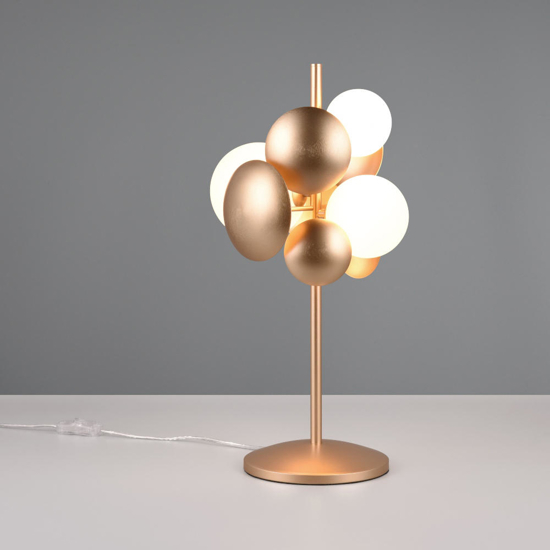 Lampada da tavolo design moderno oro sfere vetro bianco