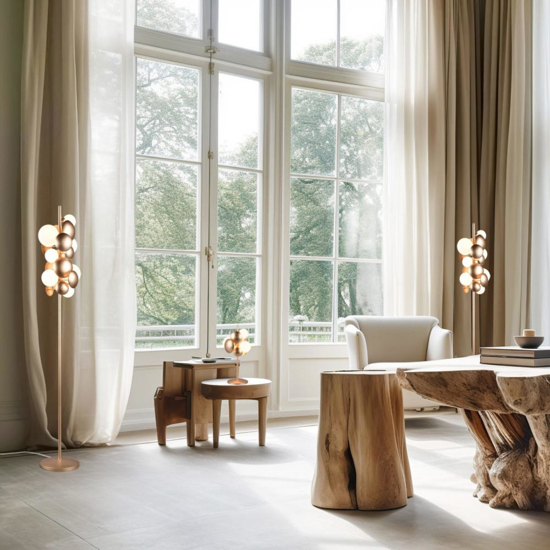 Lampada da tavolo design moderno oro sfere vetro bianco