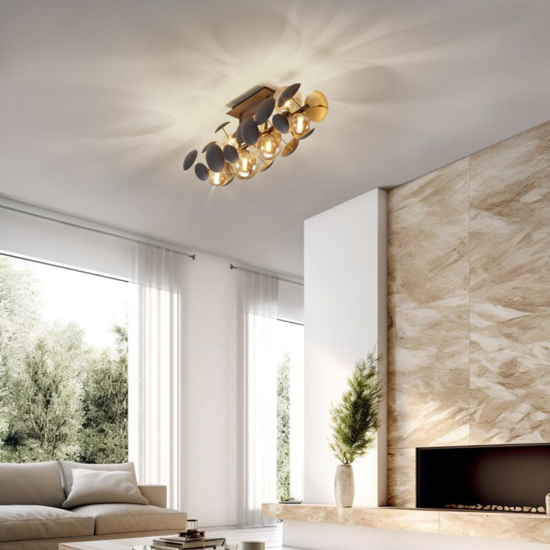 Plafoniera moderna per soggiorno oro sfere vetro bianco
