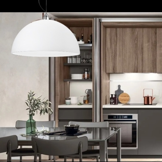 Lampadario da cucina cupola 40cm di vetro bianco