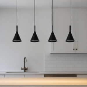 Lampadario di ceramica 4 luci nera per tavolo cucina
