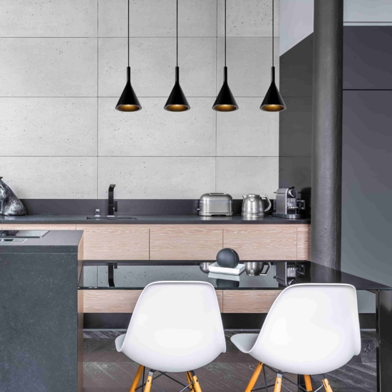 Lampadario di ceramica 4 luci nera per tavolo cucina