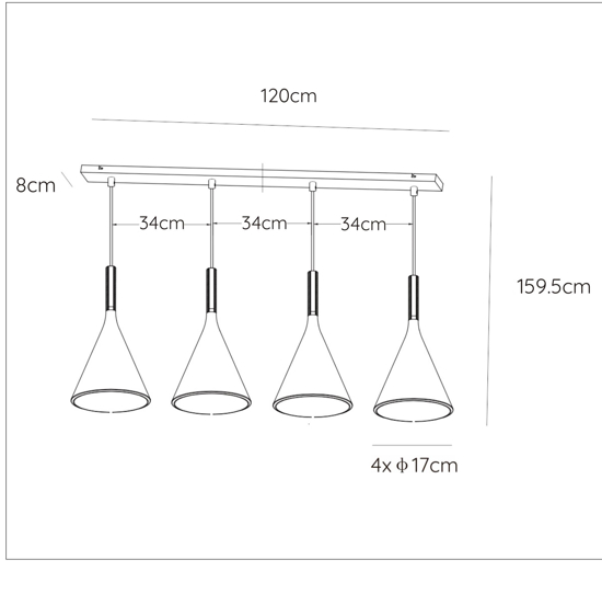 Lampadario di ceramica 4 luci nera per tavolo cucina