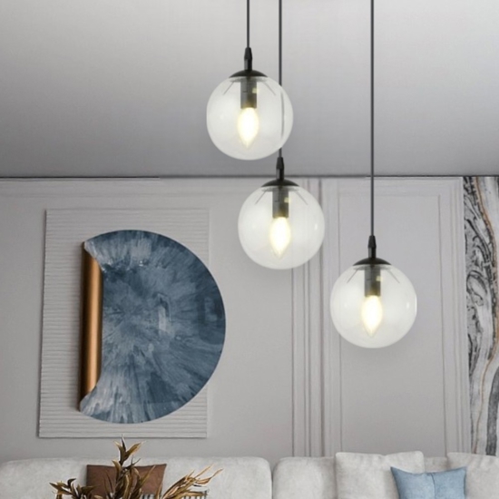 Lampadario moderno sfere vetri trasparenti fp