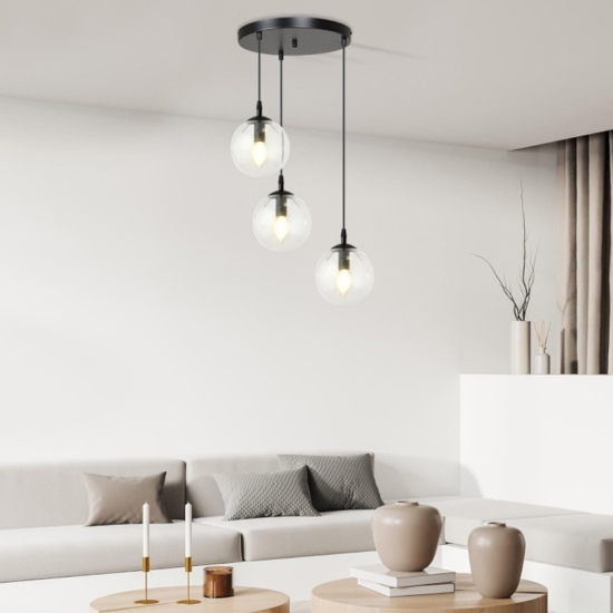 Lampadario moderno sfere vetri trasparenti fp