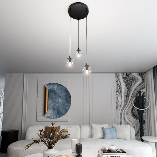 Lampadario moderno sfere vetri trasparenti fp