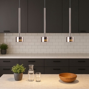 Lampadario per cucina moderna 3 luci vetri rame