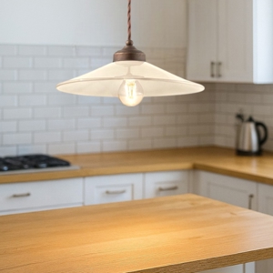 Ferroluce lampadario da cucina rustica ceramica bianca decorazione floreale
