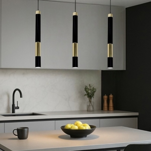 Lampadario per cucina 3 cilindri nero oro fp