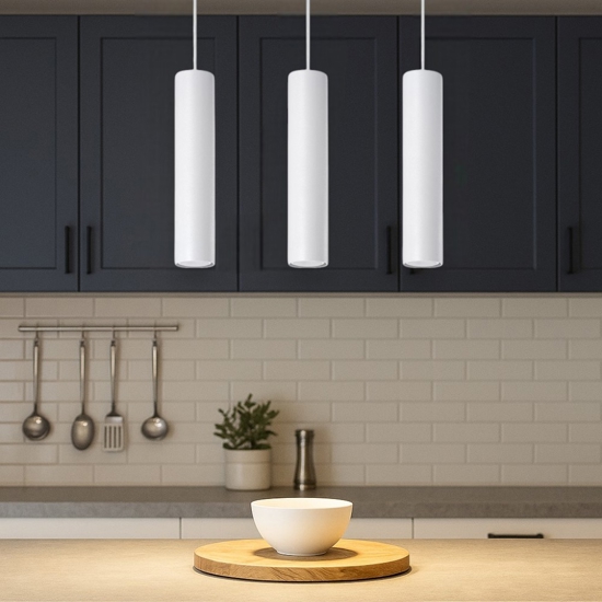 Lampadario per cucina 3 luci cilindri pendenti bianco