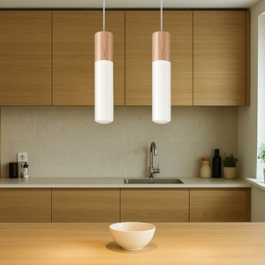 Lampadario 2 luci per isola cucina bianco legno