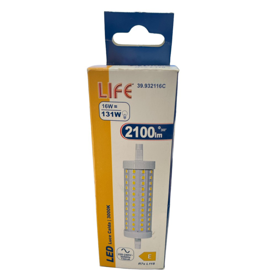 Life lampadina r7s led 16w 3000k 118mm 2100lm ottica 320