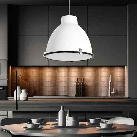 Lampadario per cucina industriale metallo bianco cupola