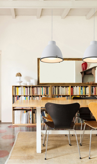 Lampadario per cucina industriale metallo bianco cupola
