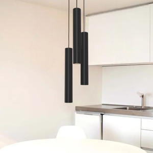 Lampadari tre cilindri a cascata metallo nero per cucina